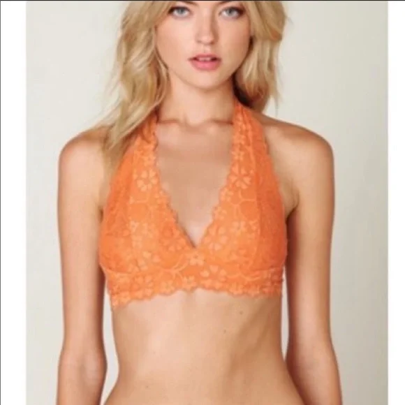 NWT Free People light orange galloon lace halter bra - Picture 3 of 7